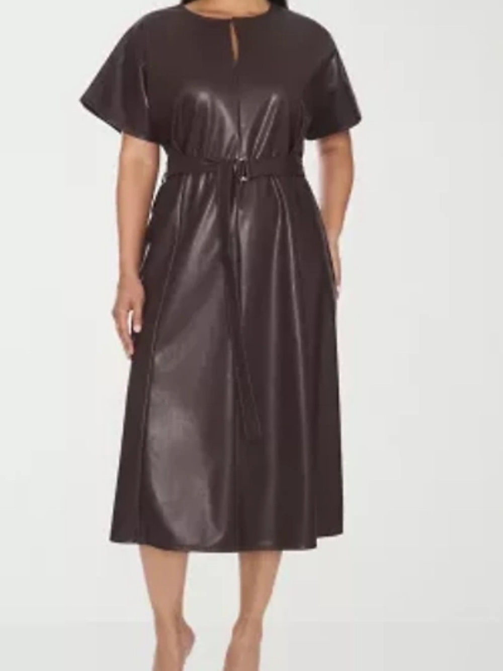 SAM AND JEZZ, Faux Leather Midi Dress with Belt - Brown